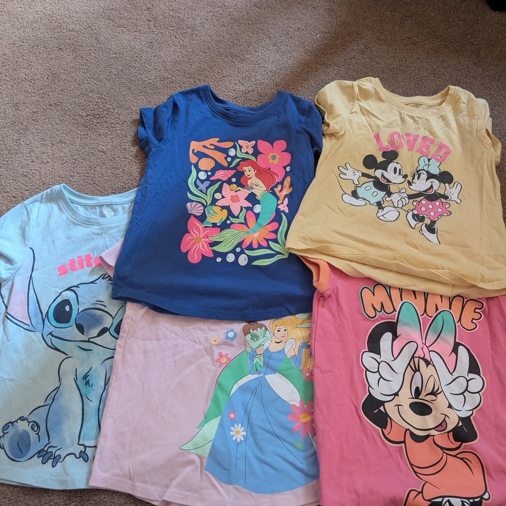 Girls Disney Character Tee Lot - Blue, Yellow, Pink, Light Blue, Light Purple